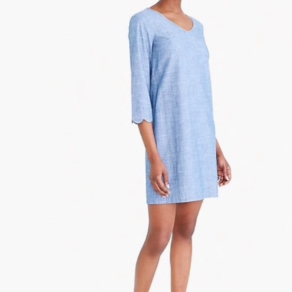 J. Crew Chambray Dress with Scalloped Sleeve
